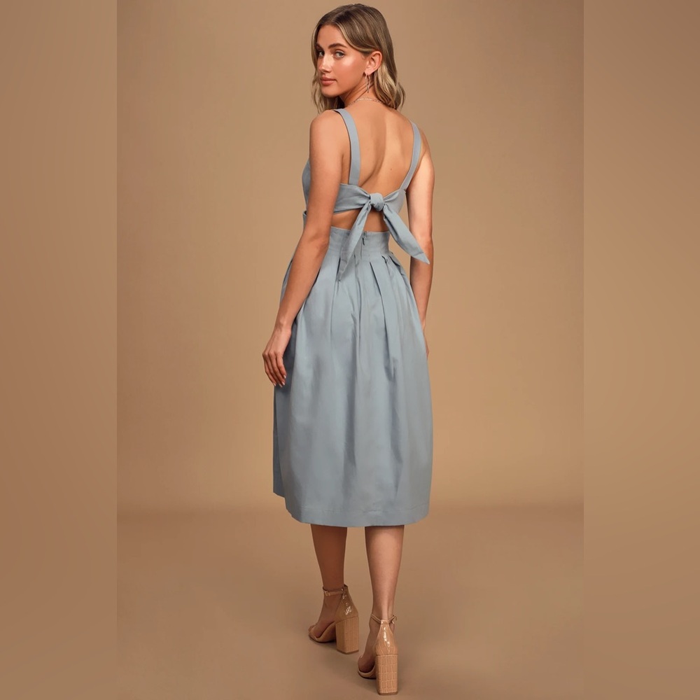 XS Loved You All Along Slate Blue Tie-Back Cutout Midi Dress - Picture 3 of 10